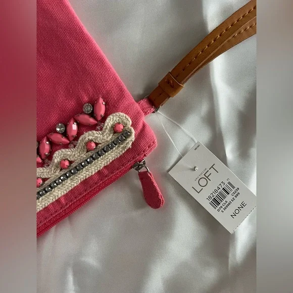 NWT LOFT Pink Clutch Bag with Beading - Picture 5 of 6